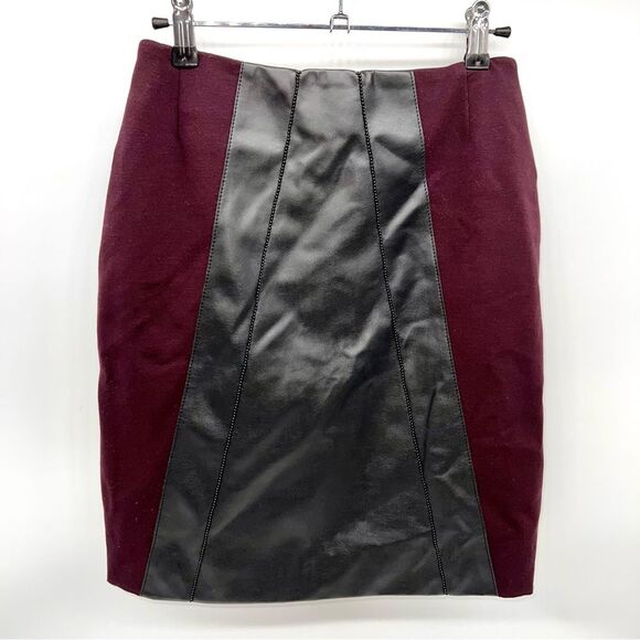Akris Punto Pencil Skirt in Black Cherry (Purple) w/Vegan Leather Front Panel-4 - Picture 3 of 12